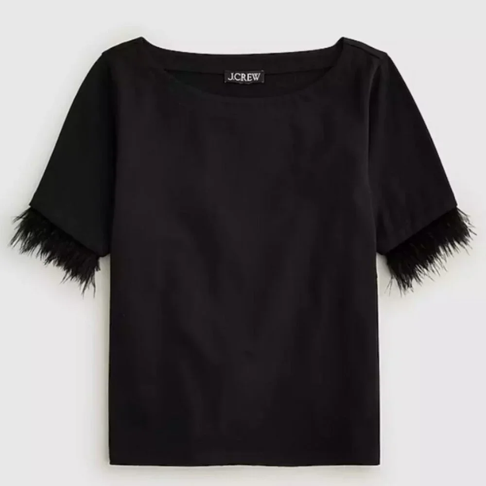 J.Crew Mariner jersey cropped boatneck T-shirt with feathers - Picture 4 of 9